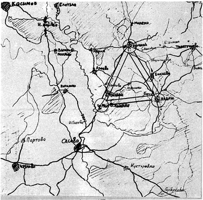 Карта Штурманский план полёта Е.А.Африканова на лагерных сборах 1977 г. близ города Ермишь